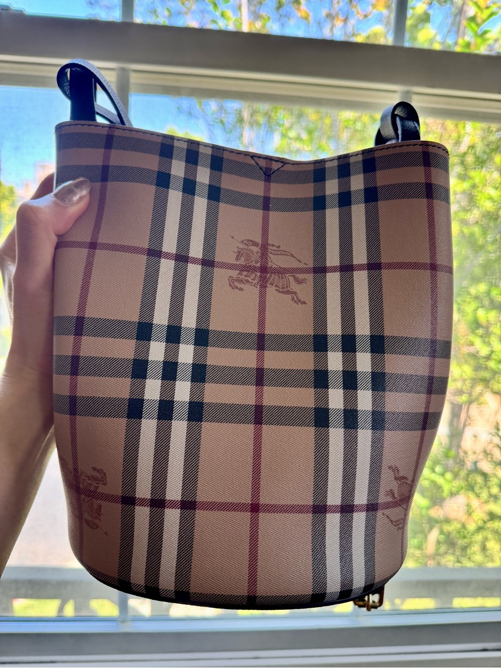 Burberry Tan and Black Check Bucket Shoulder Bag